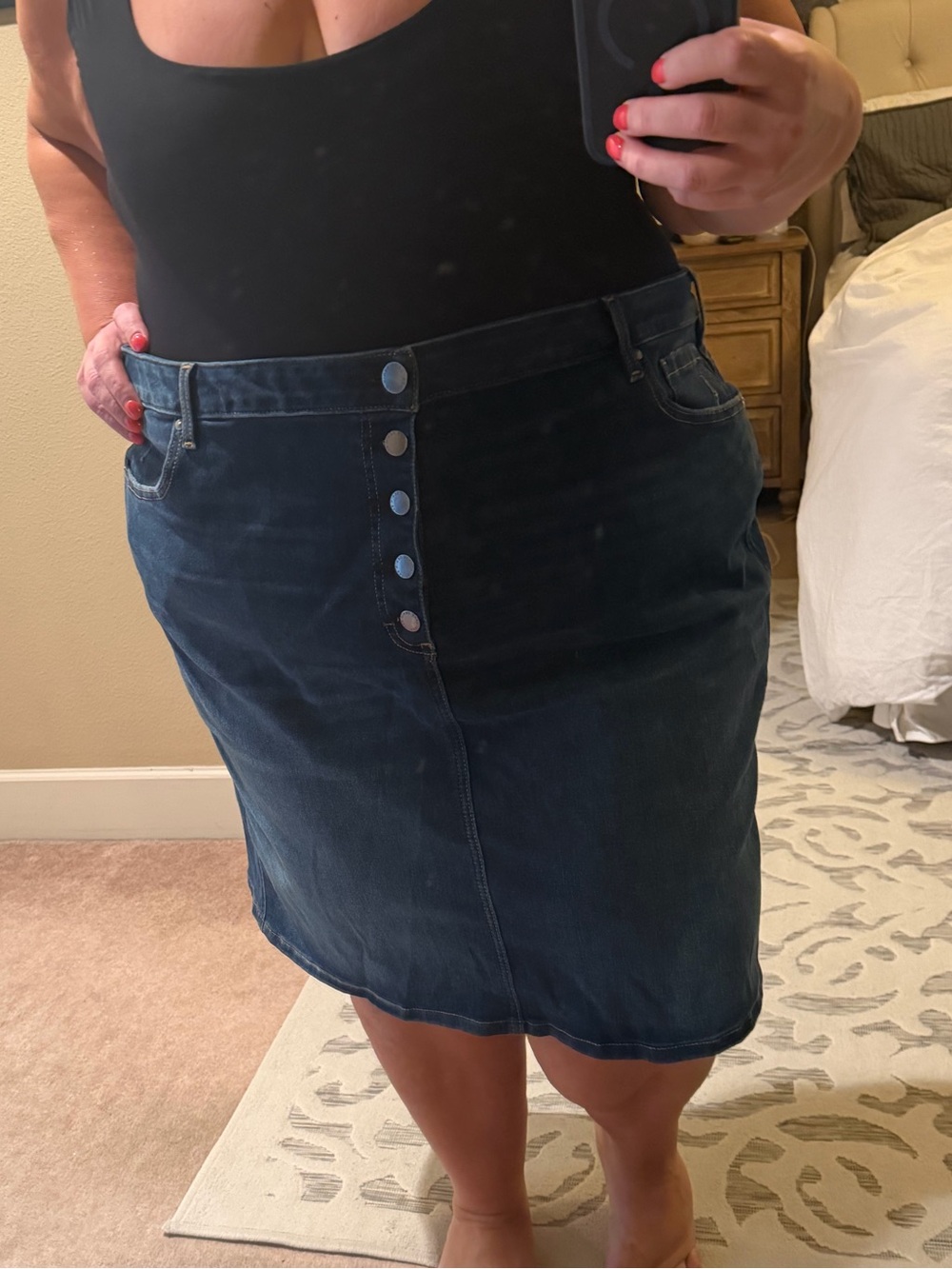 Dark Blue Denim Skirt - Button Fly Classic Back Pocket Design